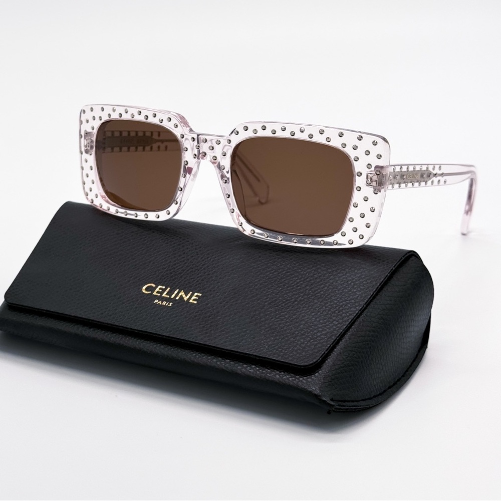 NEW CELINE CL4213IS 27E SUNGLASSES PINK BROWN SQUARE WOMEN CELINE EYEWEAR - Picture 2 of 11